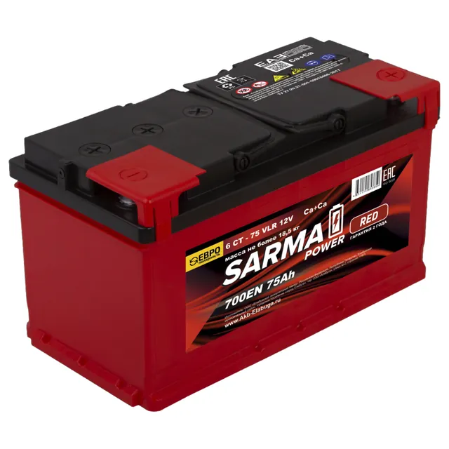 Аккумулятор SARMA RED 75 Ач 700 А (EN), обратная полярность, LN3