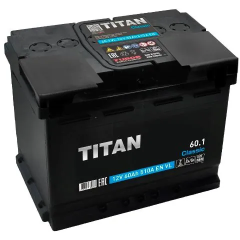 Аккумулятор TITAN Classic 60 Ач 510 А (EN), прямая полярность, LN2
