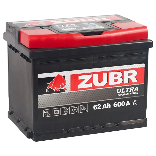 Аккумулятор ZUBR Ultra 62 Ач 600 А (EN), прямая полярность, LBN2
